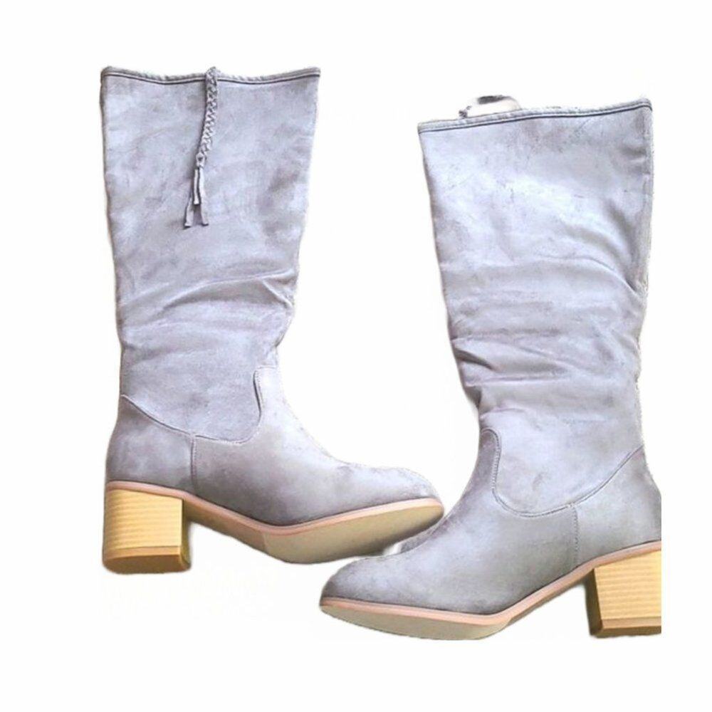 NWOT Journee Collection Sanora Gray Faux Suede Mid-Calf Boots Women’s 6.5